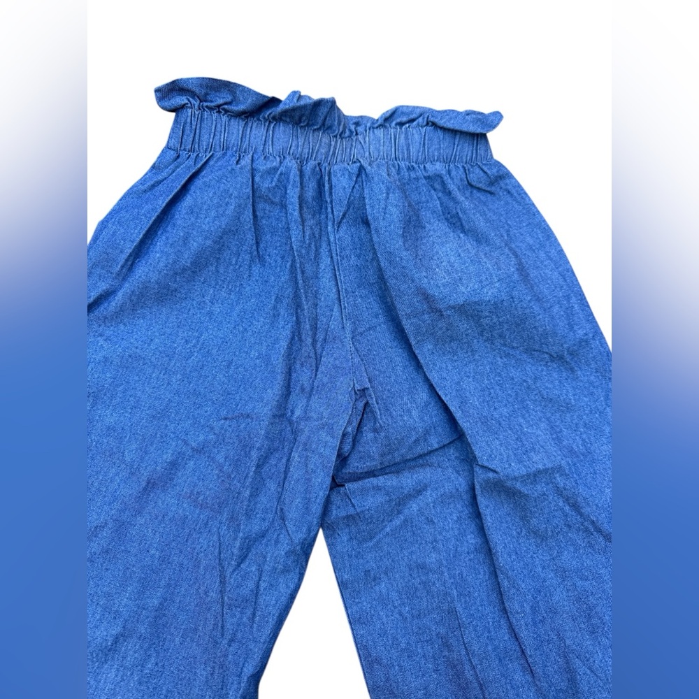Stephele Béart Denim Culotte Pants 110 Paperbag Elastic Waist Wide Leg Crop Girl - Picture 9 of 9
